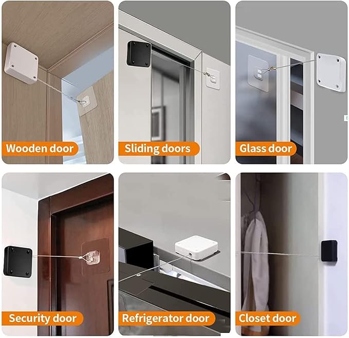 SHIMIDO Upgraded Retractable Automatic Door Closer - Tool-Free Installation, Powerful 3.5lb Pull Shuts Doors Completely - Compact Universal Fit for Screen, Sliding & Almost All Doors（4 Pack Black）