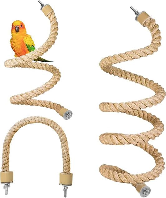 3pcs Bird Rope Perch for Parrots,Bird Cage Climbing Rope Toys Accessories,Bendable Climbing,Bendable Natural Jute Boing with Pine Wood and Stainless Steel Mount,Parakeet Lovebirds(Natural Jute)
