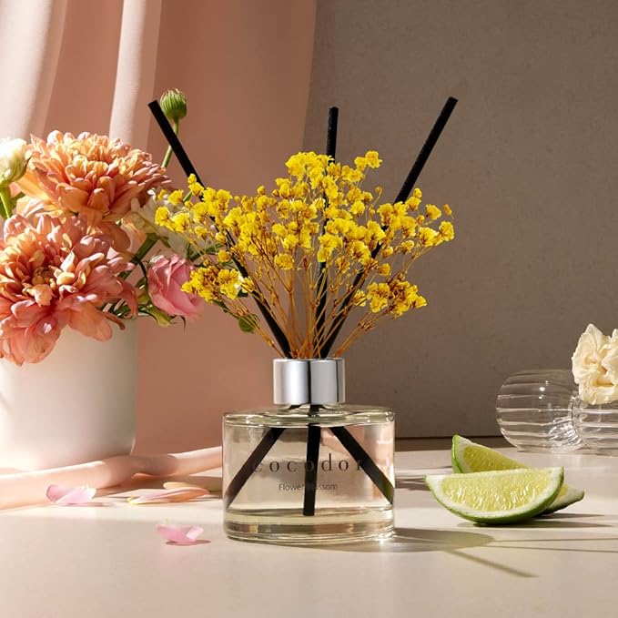 COCODOR Reed Diffuser Set with Preserved Baby's Breath with Sticks/April Breeze / 6.7oz / Scent Fragrance Oil Diffuser for Bedroom Bathroom Home Decor