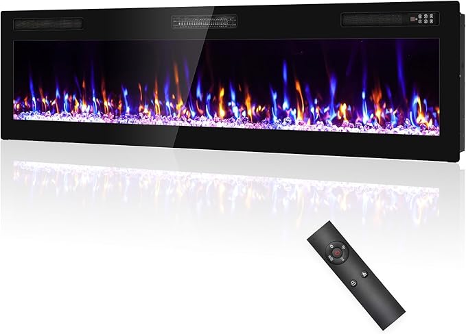 2025Upgraded 72” Recessed and Wall Mounted Electric Fireplace, Ultra Thin Narrow Beleze Fire Places with Remote Control, Screen Control,Adjustable Flame Colors and Speed