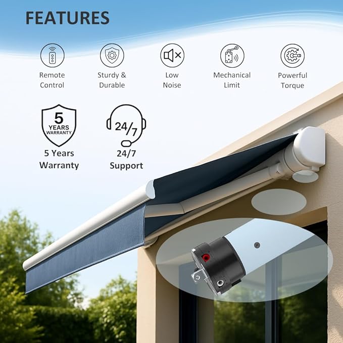 DC24V Motorized Remote Control Roller Shade Motor Kit, 45mm Brushless Electric Blind Motor for Outdoor Awning & Windproof Shades, Heavy Duty Automation (20 N.m for Φ55mm （2-1/8") Octagonal Tube