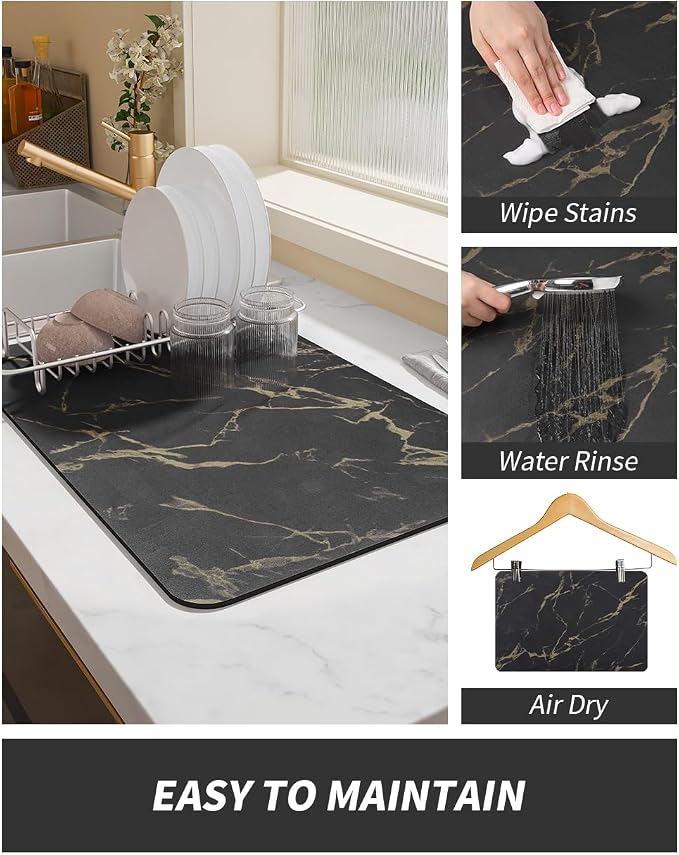 AMOAMI Coffee Mat Hide Stain Rubber Backed Absorbent Dish Drying Mat for Kitchen Counter - Fits Under Coffee Maker or Machine