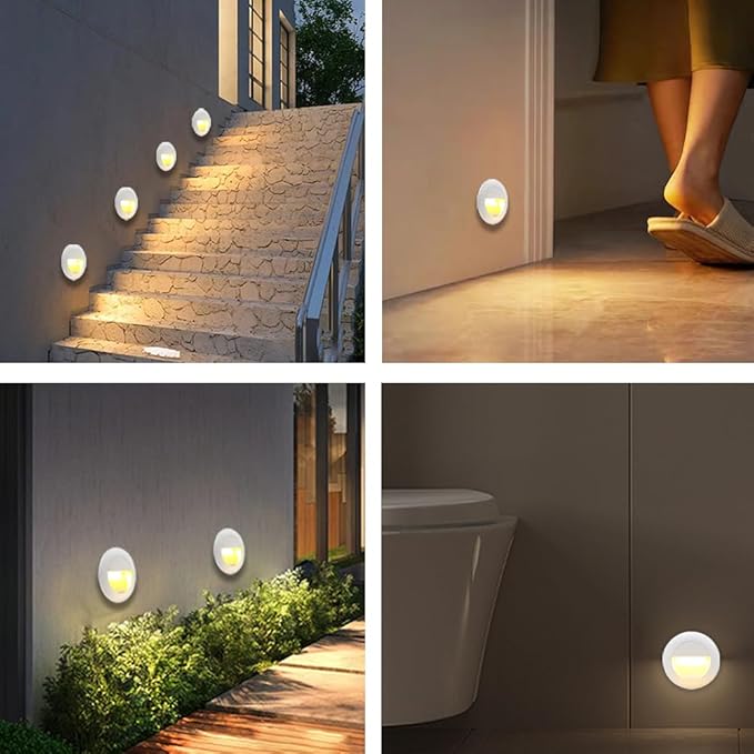 6Pcs 3W LED Recessed Wall Light, Step Light Warm White 3000K, IP65 Waterproof Staircase Light Lighting lamp, Inside Outside Garden Balcony Corridor, Aluminum, 120V White
