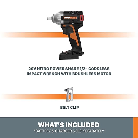 WORX Nitro WX272L.9 20V Power Share 1/2” Cordless Impact Wrench with Brushless Motor (Tool Only)