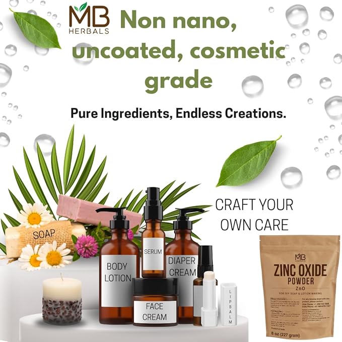 MB Herbals Zinc Oxide Powder 3.5 oz | Uncoated & Non-Nano | For DIY Sunscreen Lotion & Cream