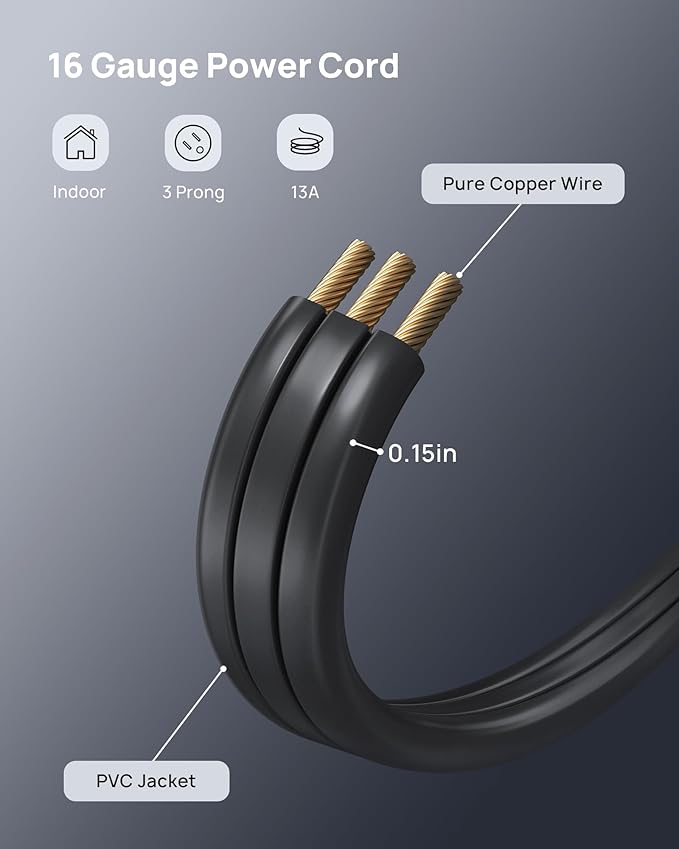TROND Short Flat Extension Cord 3ft - Right Angled Flat Plug Power Strip, ETL Listed, 3 Plug Extension Outlets, Three Prong, 16 Gauge Wire, 13A, Small for Indoor Home Office Cruise Ship Travel, Black