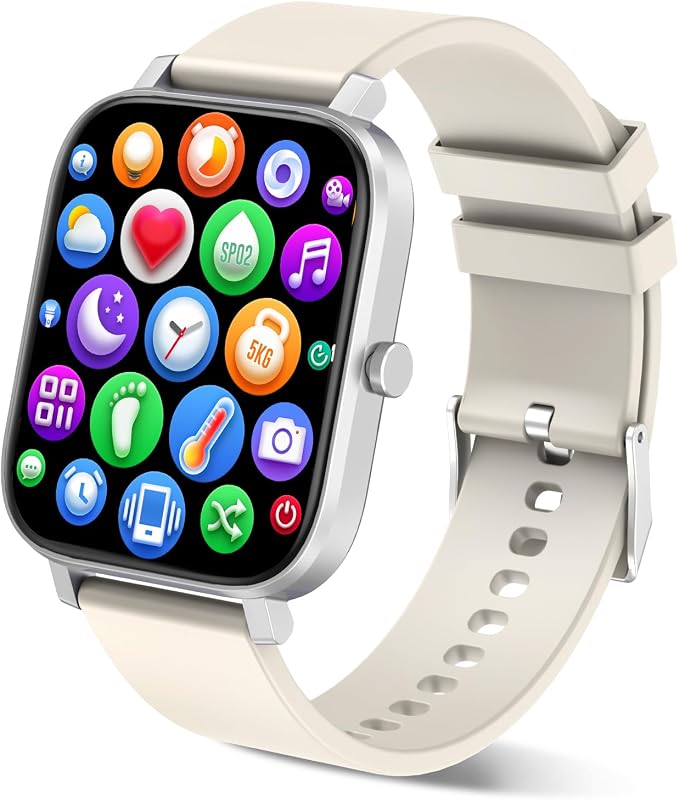 Smart Watch for Men Women Compatible with iPhone Samsung Android Phone 1.69 inch Full Touch Screen IP68 Waterproof Bluetooh Fitness Tracker Heart Rate/Sleep Monitor (Starlight)