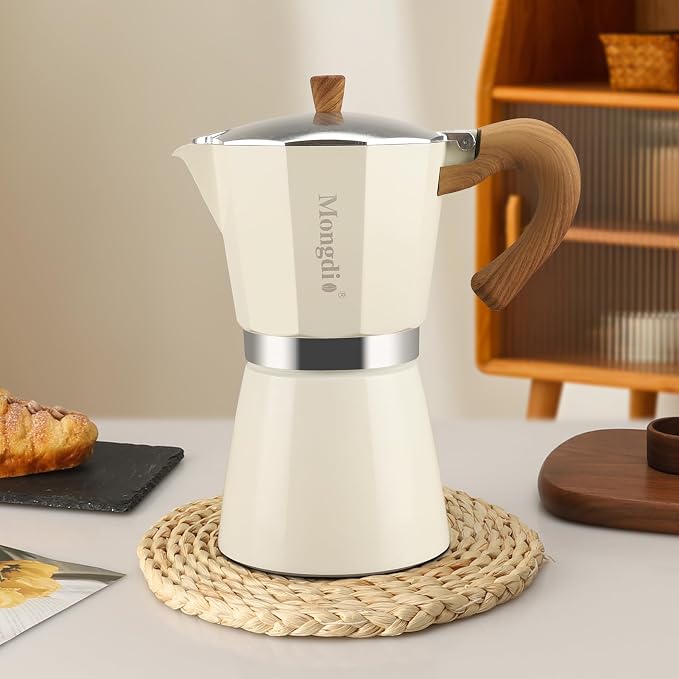 Mongdio Stovetop Espresso Maker Moka Pot, Cuban Coffee Maker Stove top coffee maker Moka Italian Espresso Greca Coffee Maker Brewer Percolator, 12 Espresso Cups, 20 oz - White