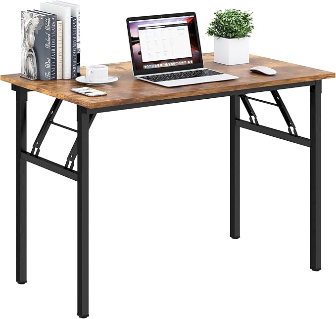 Need Office Computer Desk 39.3 Inch Sturdy Folding Laptop Table Retro | Black Frame Writing Gaming Work Table/Foldable Home Office Desk/Sewing Table, No Assembly Required