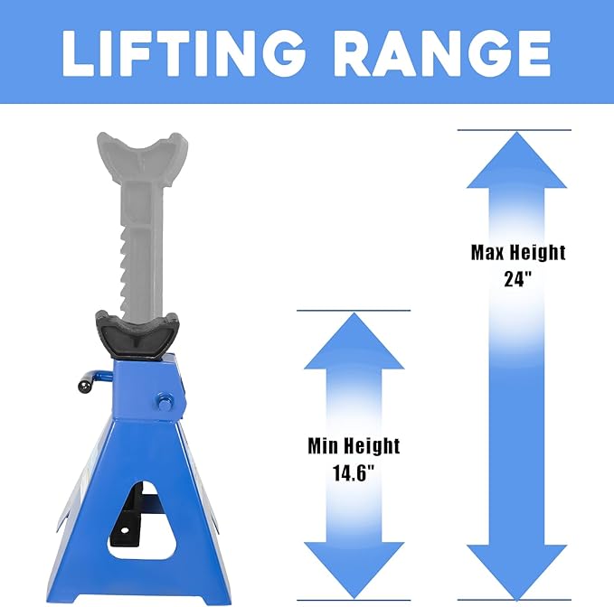 6 Ton (12,000 LBs) Automotive Jack Stands,Heavy Duty Steel Car Lifting Stand for Garages,Repair Shops,Adjustable Height 14.6"- 24",1 Pair