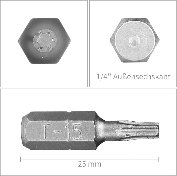 HPHOPE T15 Screwdriver Bit Set, Torx Bits T15, 1/4" Hexagon Bit (Length: 1", 25 Pack)