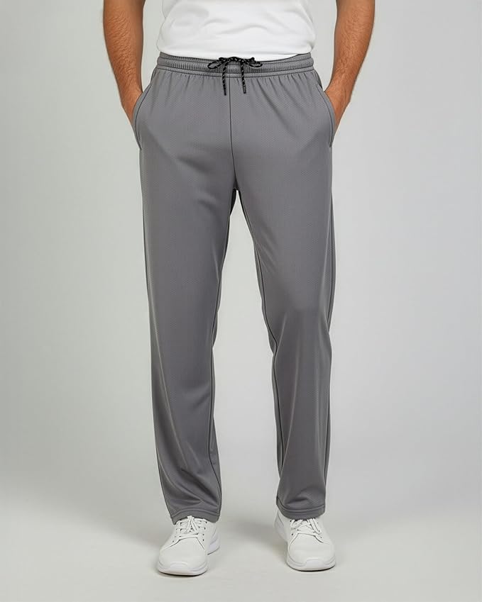 3 Pack Men's Mesh Open Bottom Sweatpants Active Athletic Workout Gym Pocket | Available in Big & Tall, Uncuffed, Elastic Waistband, Drawstring, Straight Leg, Running, Jogging, Exercise, Training, Sports