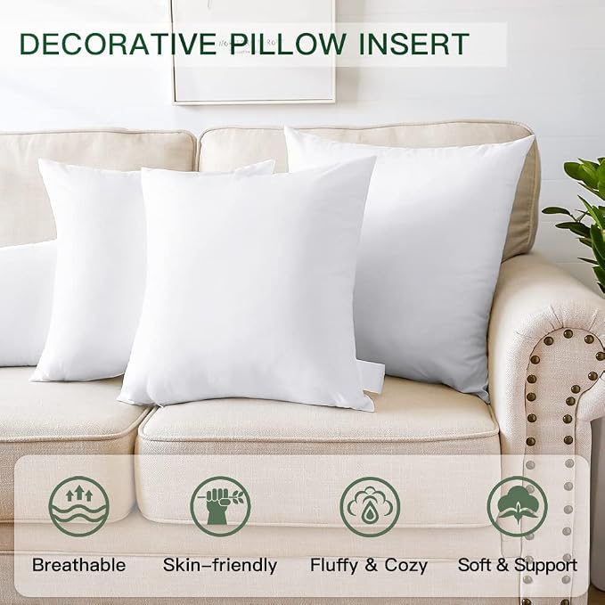 OTOSTAR Pack of 6 Throw Pillow Inserts, 20 x 20 Square Cushion Inner Soft Fluffy Plump Stuffer Cushion Pads White Decorative Pillow Inserts