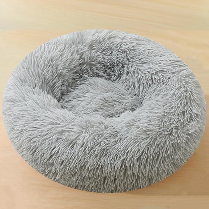 Calming Donut Dog & Cat Bed, 36 Inch Round Fluffy Dog Beds for Small Medium Large Dogs and Cats Anti-Anxiety, Puppy Bed, Washable Round Cozy Soft Pet Bed (Light Grey)