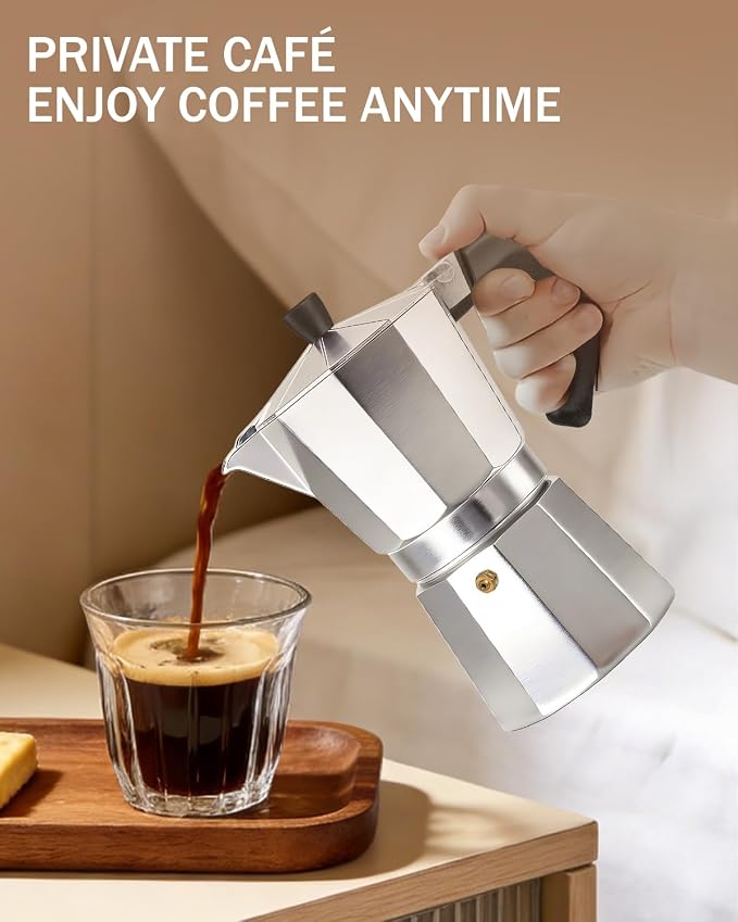 Coffee Maker Stovetop Espresso Maker 9 Cup Aluminum Moka Pot Percolator 15oz 450ml Easy Brewing for Electric Ceramic Stoves Home Camping Italian Cuban Café Classic Silver