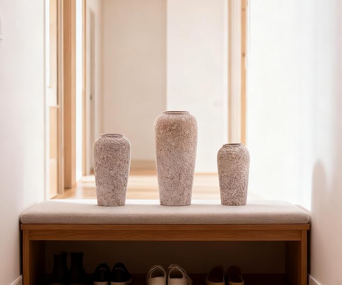 Stone Vase Set 3 Modern Decor Ceramic Vases Rustic Farmhouse Home Tea Table Office Room Desk Large Vases Ornament Pottery