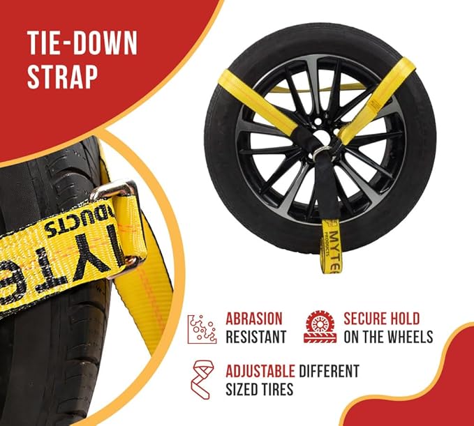 Mytee Products (4 Pack) 2" x12' Car Tie Down Ratchet Lasso Straps with Chain Anchor - 3, 333 LBS WLL - Car Hauler Tire Straps for Trailers - Tie Down for UTV, Trucks, ATV