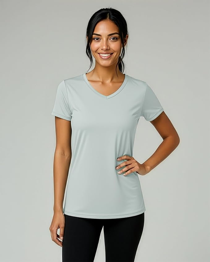 5 Pack Women's Dry Fit V Neck Workout Tops T Shirts Athletic Gym Yoga Tees | Available In Plus Size, Cooling Moisture-Wicking, Short Sleeve, Quick-Dry, Fitness, Stretch, Exercise, Running, Hiking