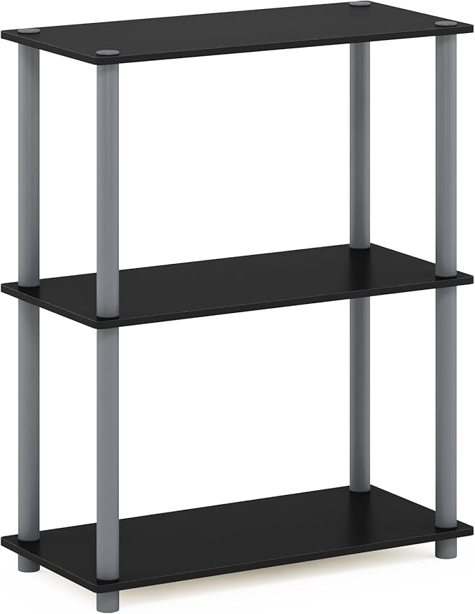Furinno TURN-N-TUBE Storage Shelves, 3-Tier Book Shelf, Corner Shelf, Toolless Open Shelves, for Organization and Storage, Living Room, Garage, Home Office, Black