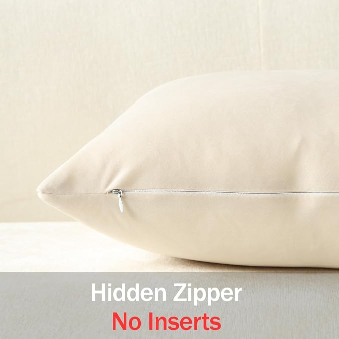 Lumbar Pillow Covers 12x20 Cream: Pack of 2 Cozy Soft Velvet Rectangular Modern Luxury Decorative Throw Pillow Cases for Sofa Couch Living Room Bed Home Decor
