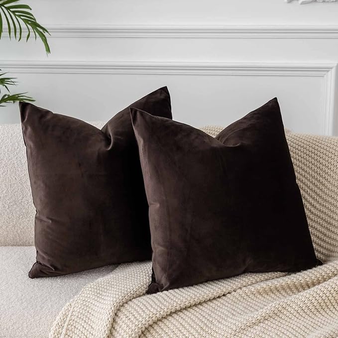 JUSPURBET 28x28 Decorative Velvet Throw Pillow Covers Cases Set of 2,Coffee | Cozy Soft Euro Cushion Covers with Hidden Zipper for Couch Sofa Bed Living Room Bedroom Home Decor