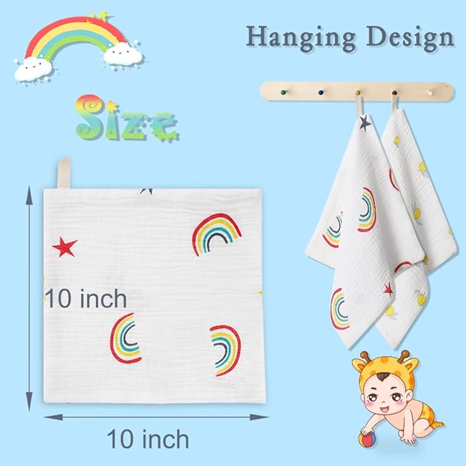 Baby Msulin Washcloths Newborn Face Towel - Baby Muslin Burp Cloths 6Pack Soft Absorbent Natural Cotton Wash Towel 10"X10" Baby Bath Towels Wipes Baby Registry as Shower