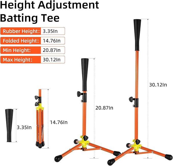 Kids Baseball Tee, 20.87 to 31.29 Inches Batting Tees for Baseball with Carry Bag, Portable Stable Baseball Tees for Hitting, Tripod Tanner Tee for Baseball Practice Stand Aged 3-8 Years