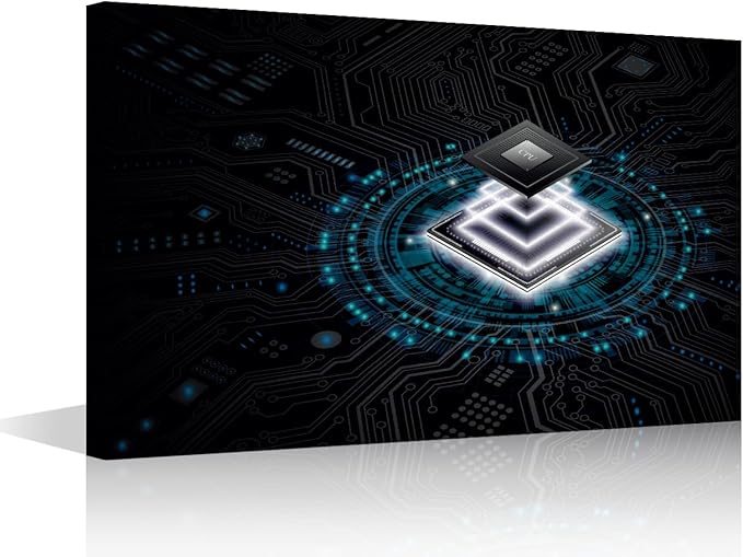 TUMOVO Internet Concept Wall Art CPU Pictures Print On Canvas Digital Age Modern Artwork Wall Art for Living Room Office Giclee Gallery Wrapped Posters and Prints Framed Ready to Hang, 24x16in