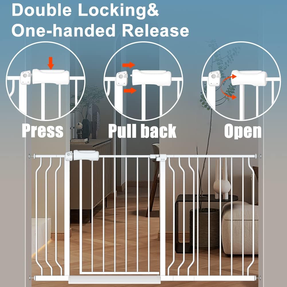 Extra Wide Baby Gate 34-38.5 Inch Wide with Pressure Mounted Extention Kit Walk Through Pet Gate Safety Child Gate for Stairs Doorways Kitchen Living Room
