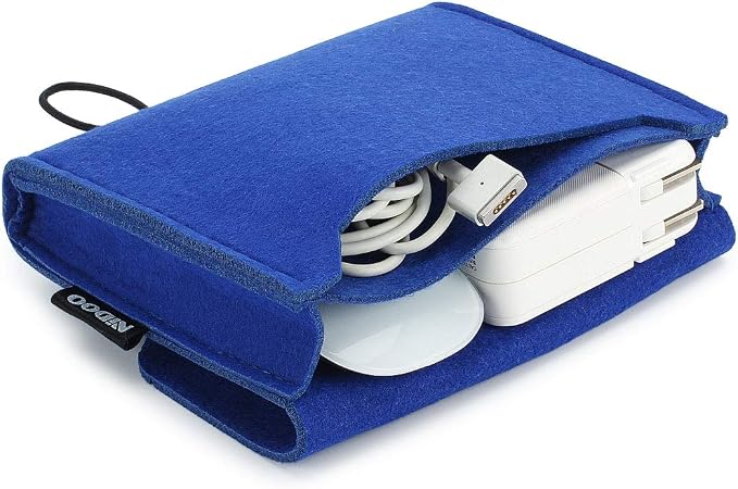 NIDOO Portable Felt Storage Bag, Electronics Accessories Protective Case Pouch for MacBook Power Adapter, Mouse, Cellphone, Cables, SSD, HDD, Power Bank, Portable External Hard Drive, Blue