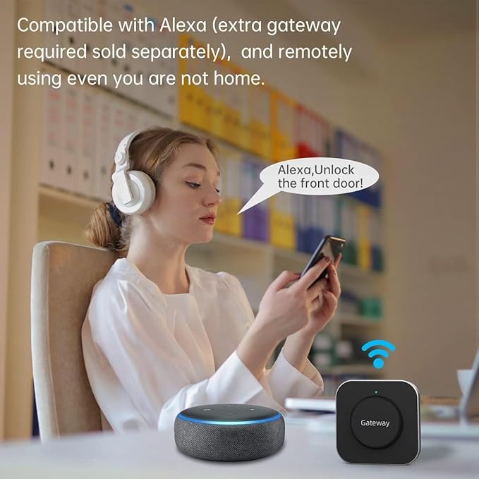 Smart Lock Front Door, SMONET Keyless Entry Door Lock with Handle, Smart Front Door Lock Set Fingerprint Smart Deadbolt Bluetooth Electronic Digital Keypad Lock, Auto Lock Work with Alexa, Black