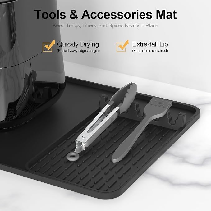 Silicone Grill Coffee Mat, Side Shelf Spatula Mat with Drip Pad - Flat Top Grill Smoker Accessories for Coffee, Bar, BBQ, Cooking, Countertop, Bar Grill Accessories Heat Resistant