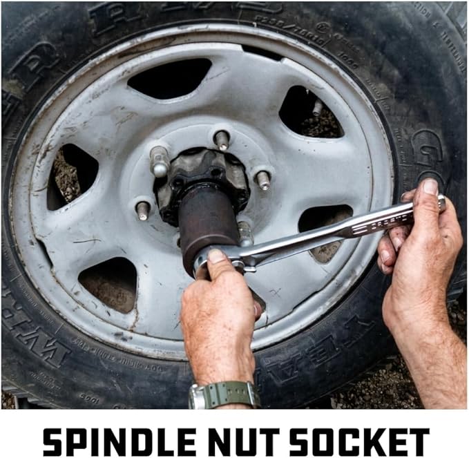 Powerbuilt Spindle Socket, 6 Outer Black, 6 Lug, Remove Spindle Nuts, 2-5 Inch Outer, Ford Chevy GMC Bronco Trucks - 648475