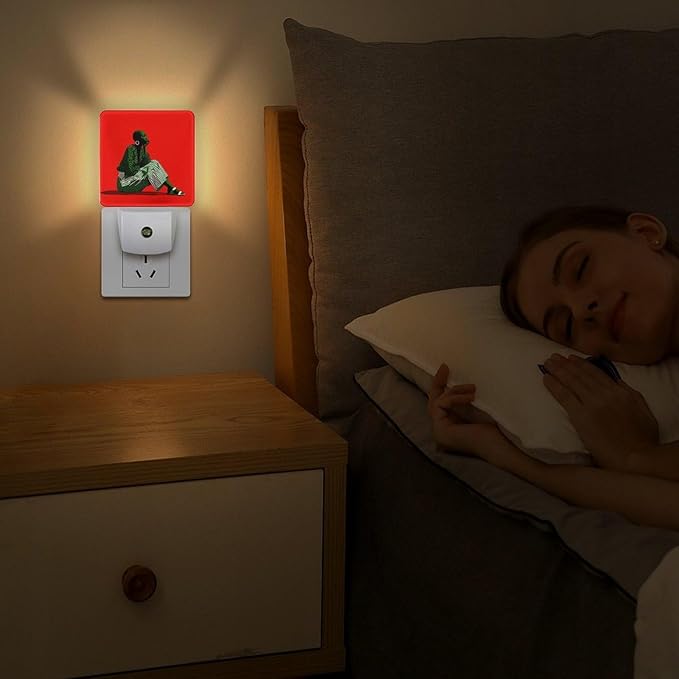 Plug in Night Light with LED & Smart Light Sensor, Striped Dialogue Auto-On/Off Night Lights Plug Into Wall for Bedroom, Bathroom, Hallway, Stairway