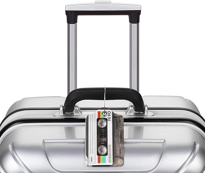 2 Pack Luggage Tags for Suitcase, Privacy Cover ID Label with Stainless Steel and Address Card for Travel Bag Backpack Cruise Ship Essentials Tag Women Men - Retro Cassette Tape