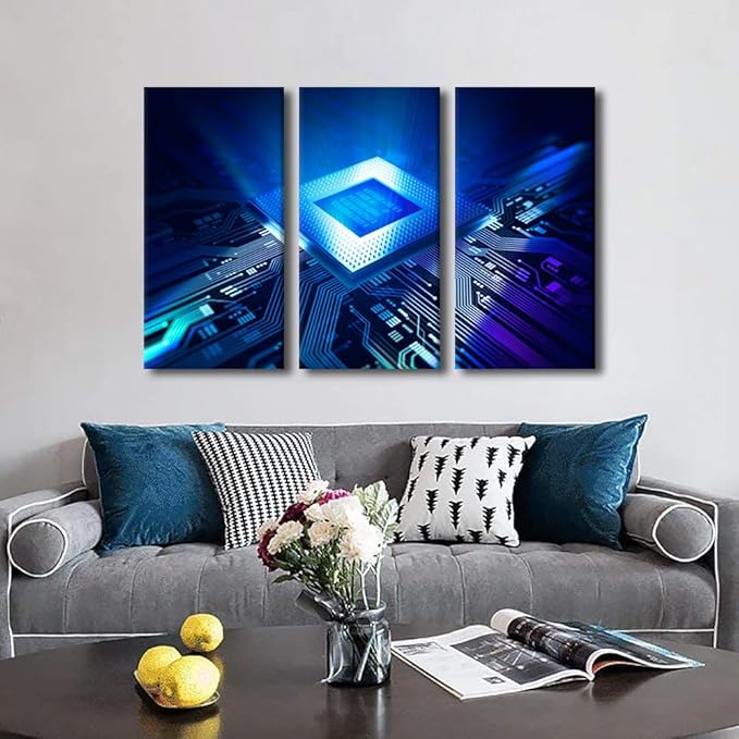 Wall Paintings for Living Room Wall Art Electronic PC Large Wall Decor Computer Chip Canvas Art Modern Office Technology Canvas Wall Art for Bedroom Artwork Decoration Framed Ready to Hang(28"Wx42"H)