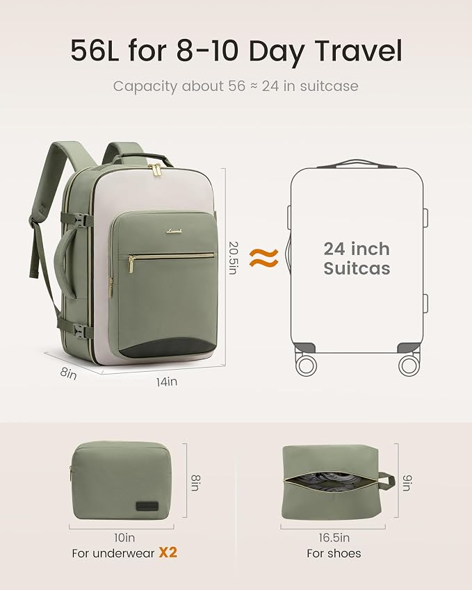 LOVEVOOK 56L Travel Backpack for Women & Men, Airline Approved Carry On Luggage with 3 Packing Cubes, TSA Overnight Bags, Waterproof Personal Item Bag, Weekender Essentials Backpacks fits 17" Laptop