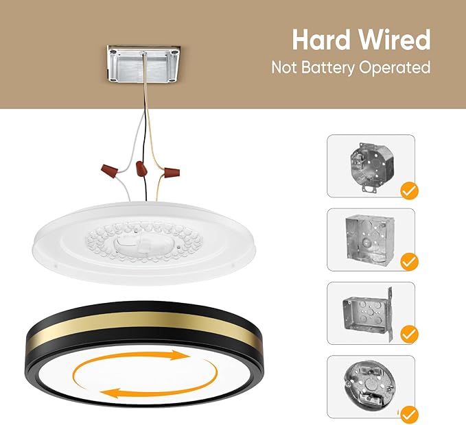18 Inch Flush Mount Light With Night Light, 5CCT Modern Black Gold LED Ceiling Fixture, 45W 4500LM 2700K-6500K Adjustable, Dimmable for Bedroom Hallway, ETL