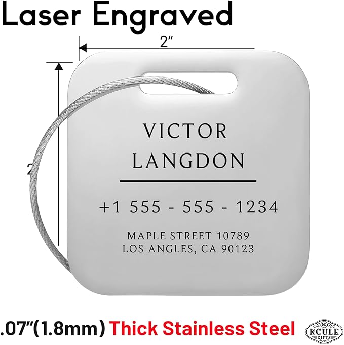 Stainless Luggage Tags for Suitcases 4 Pack: Metal Personalized Luggage Tags for Backpacks & Bags with Customizable Texts (Silver)