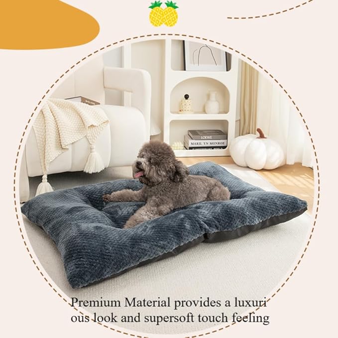 Washable Dog Bed for Large Breeds, Extra Cushioned Crate Mattress with Removable Fluffy Cover, Non-Slip Orthopedic Pet Pad, Machine Washable Kennel Mat(Dark Grey,M)
