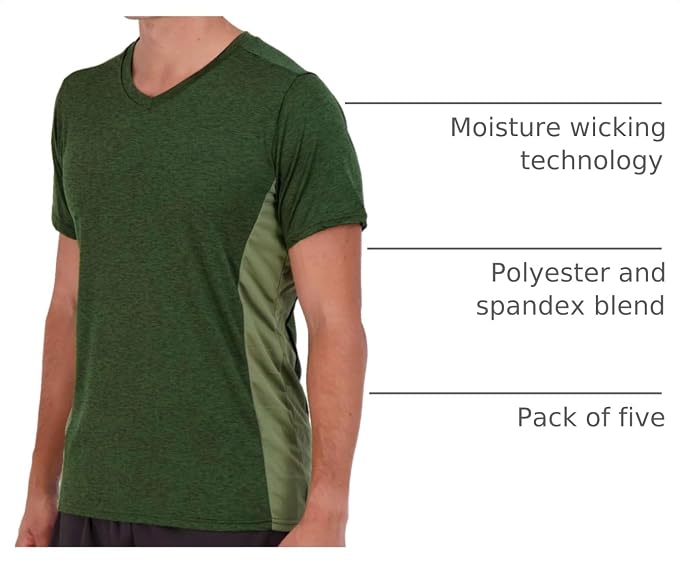 5 Pack Men's Dry Fit V Neck Gym Workout T Shirts Athletic Moisture Wicking | Cooling, Quick Dry, Breathable, Short Sleeve, Exercise, Cycling, Sports, Outdoor, Fitness, Golf, Crossfit, Hiking, Tennis