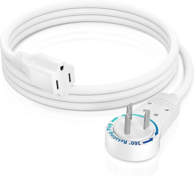 Maximm Extension Cord 4 Foot White Flat Plug, 360° Rotating Short Power Cord Single Outlet, Indoor 16 Gauge 3 Prong Grounded Wire UL Certified (4Ft White)