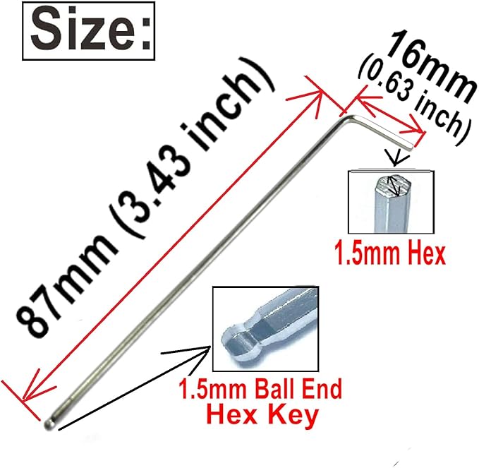10pcs 1.5mm Ball End Allen Wrench sets,1.5mm Hex Key Wrench set,1.5mm ball end Hex Driver allen key Door Key L Shaped hex wrench set with Long Arm 87mm lengh.1.5mm ball end hex wrench