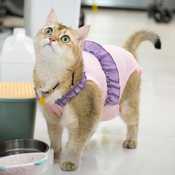Cat Recovery Suit,Kitten Onesie After Surgery,E-Collar Alternative for Abdominal Wound and Skin Diseases,Soft Breathable Bodysuit After Spay（Pink-XL）