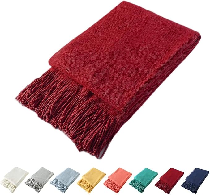 Homiest Red Knitted Throw Blanket with Fringe, 60x80 Inch | Pure Acrylic, Lightweight & Breathable, All-Season Use, Machine Washable, Wrinkle & Fade Resistant, for Couch Sofa And Bed