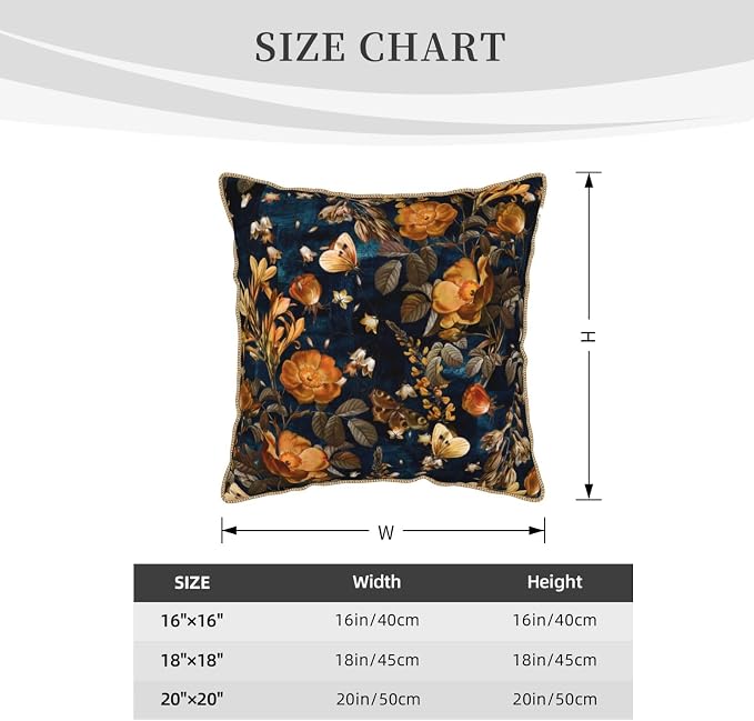 Vintage Floral Velvet Pillow Covers 16x16 Inch Blue Brown Leaf Flowers Throw Pillows for Couch Farmhouse Cushion Covers Pillowcase Butterfly Plant Leaves Pillow Cases for Sofa Bed Outdoor Decor