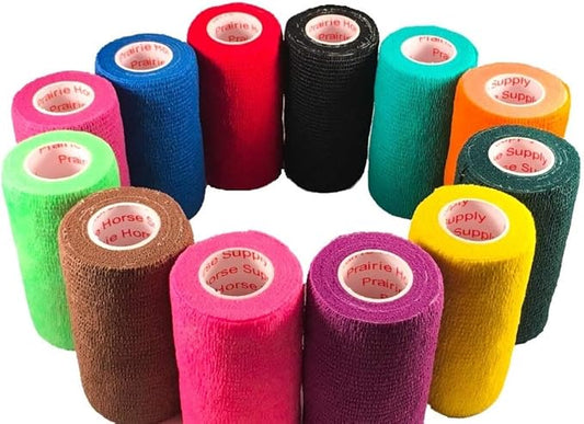 3 Inch Vet Wrap Tape Bulk (Assorted Colors) (Pack of 6) Self Adhesive Adherent Adhering Flex Bandage Grip Roll for Dog Cat Pet Horse