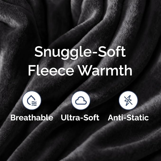 Fleece Blanket Cal King Size - Ultra-Soft Flannel Fleece Blanket - Black | Soft, Warm, Outdoor Picnic Blanket for Camping, Travel, Lightweight, Cozy, Anti-Static, Home Decor Gifts for Men & Women