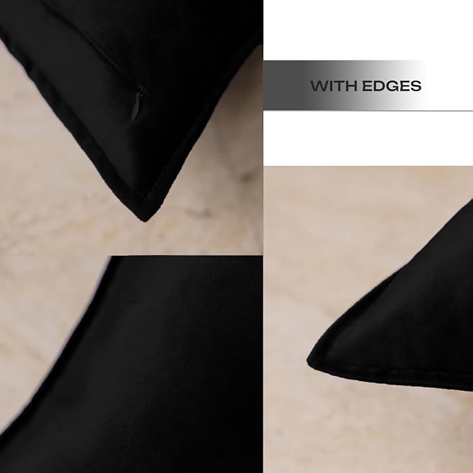 JIAHANNHA Velvet Black Throw Pillow Covers 22”x22”Pack of 2 Soft Decorative | Square Cushion Covers for Couch Sofa Bed Livingroom Car Home Decor,55x55Cm