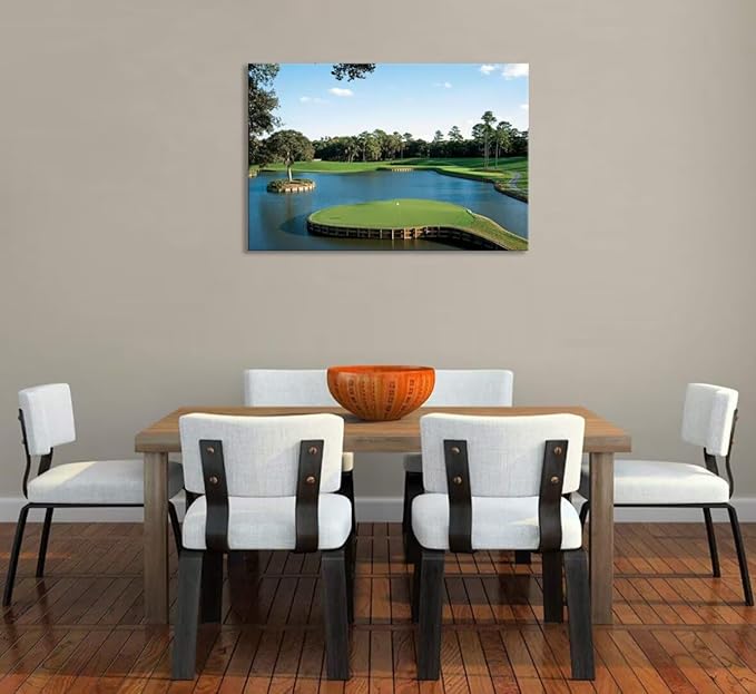 chenchenArt USA Golf Course Wall Art TPC Sawgrass Golf Course Pictures Canvas Prints Golf Wall Decor for Living Room Bedroom Bathroom Home Decorations Framed Ready to Hang(12''H x 16''W)
